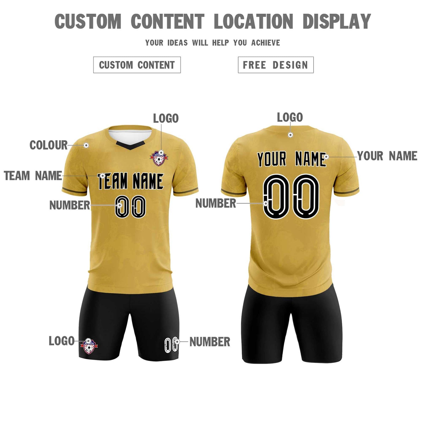 Custom Old Gold Classic Graffiti Pattern Sportswear Soccer Tops/Sets Jersey