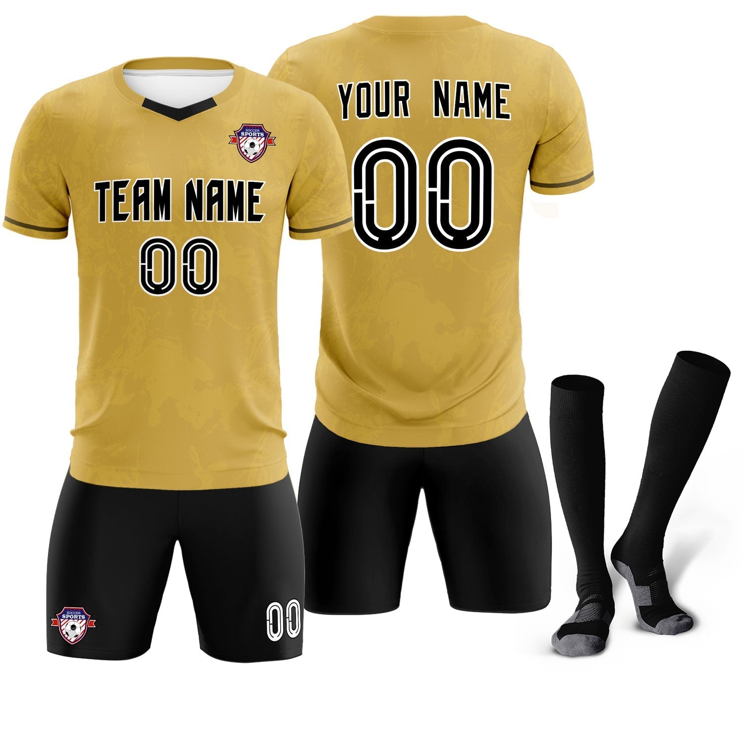 Custom Old Gold Classic Graffiti Pattern Sportswear Soccer Tops/Sets Jersey