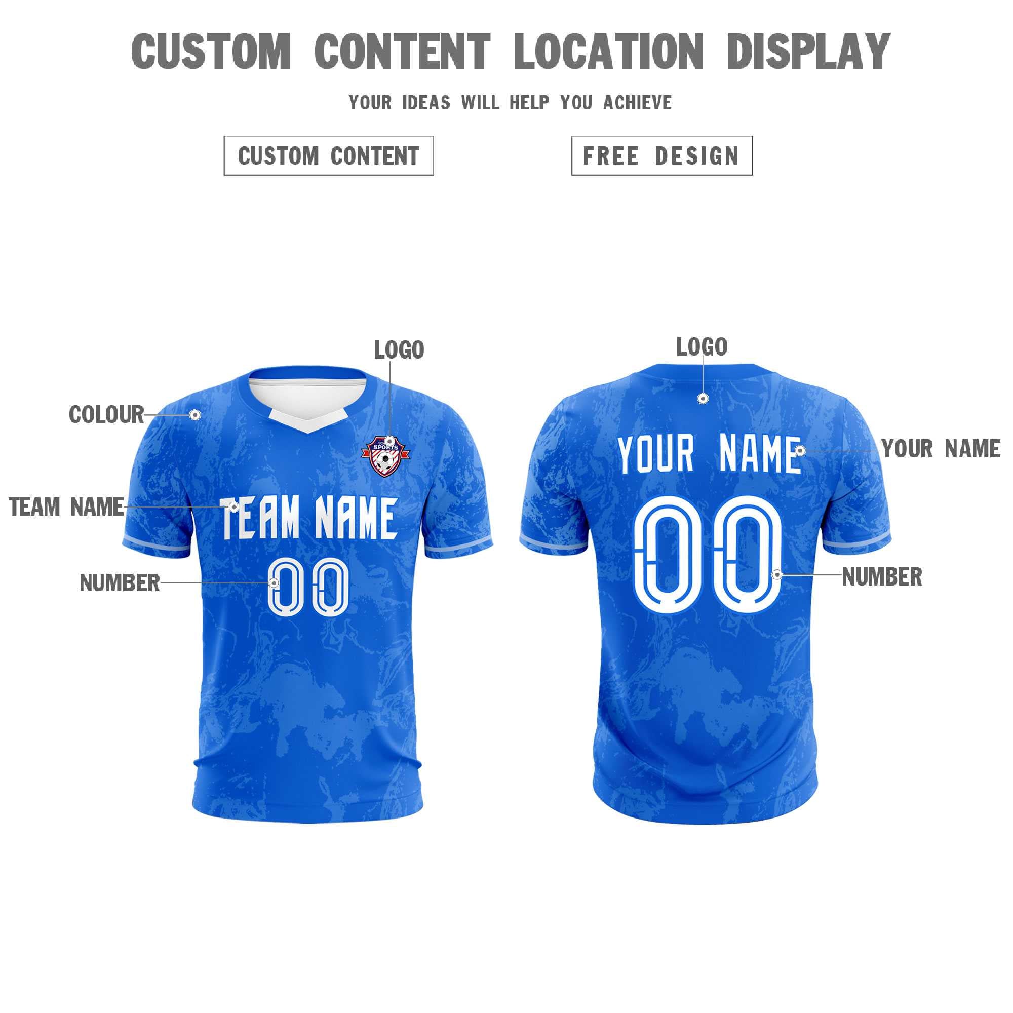 Custom Royal Classic Graffiti Pattern Sportswear Soccer Tops/Sets Jersey