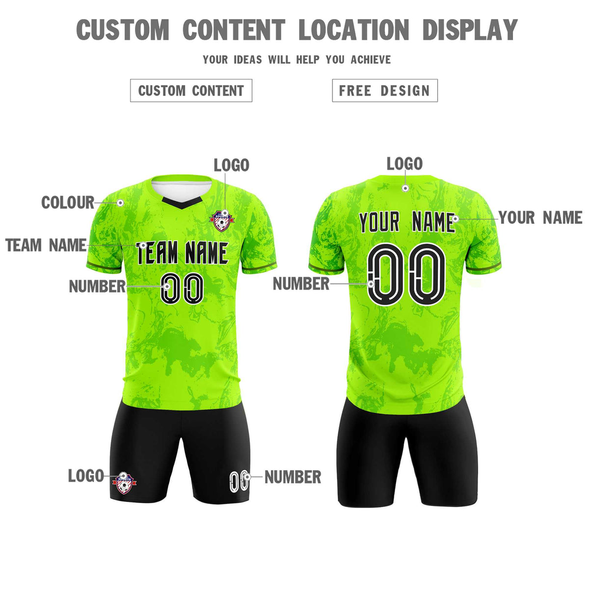Custom Kelly Green Classic Graffiti Pattern Sportswear Soccer Tops/Sets Jersey