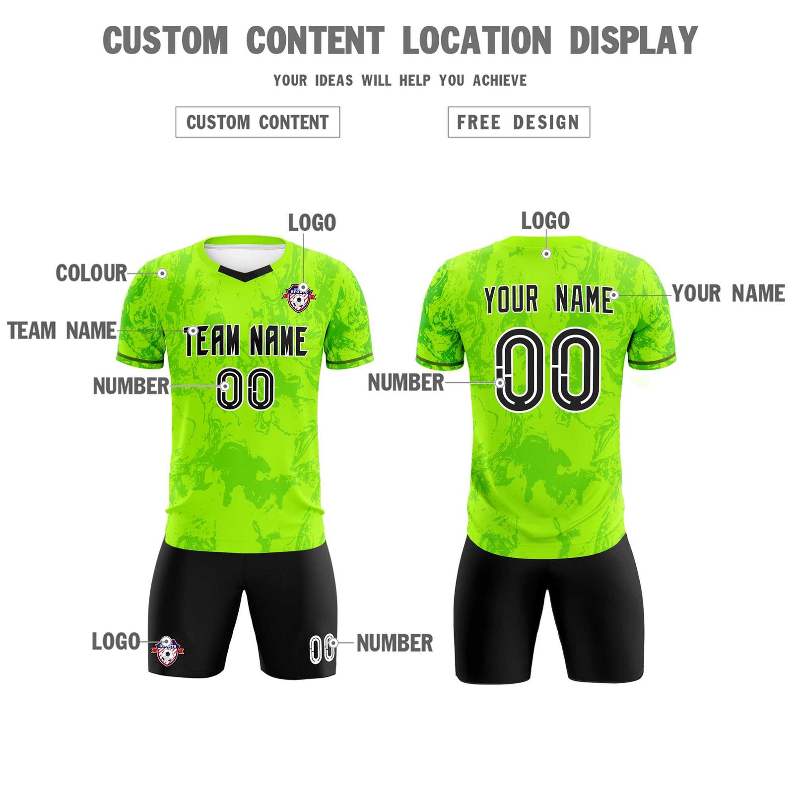 Custom Kelly Green Classic Graffiti Pattern Sportswear Soccer Tops/Sets Jersey
