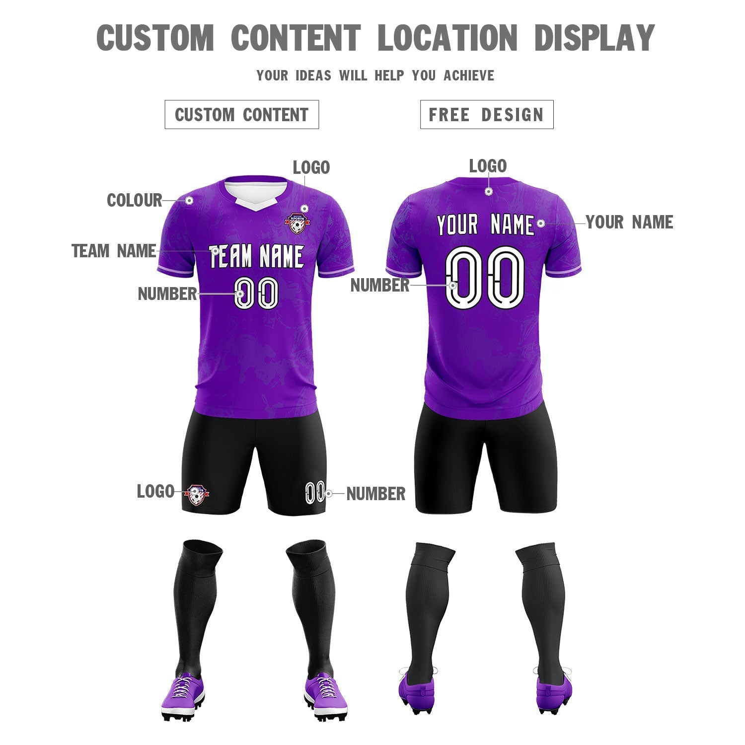 Custom Purple Classic Graffiti Pattern Sportswear Soccer Tops/Sets Jersey