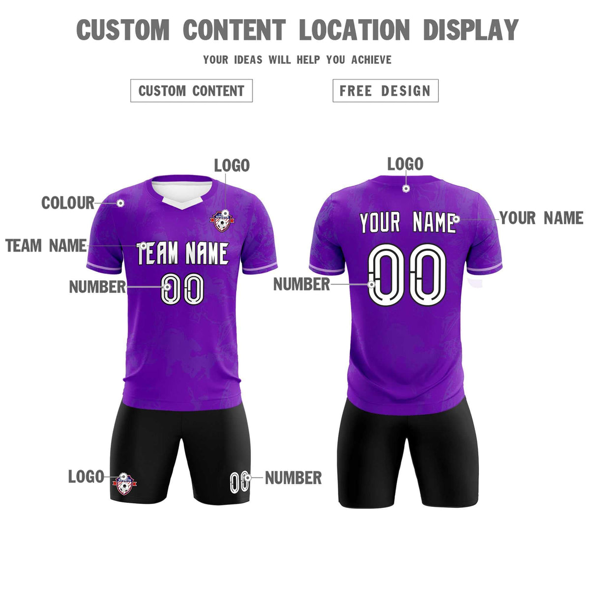 Custom Purple Classic Graffiti Pattern Sportswear Soccer Tops/Sets Jersey