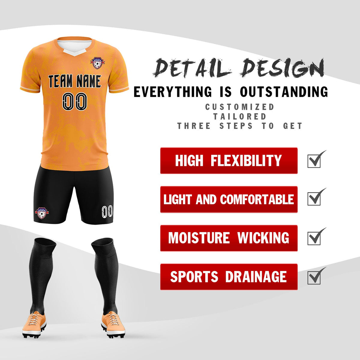 Custom Texas Orange Classic Graffiti Pattern Sportswear Soccer Tops/Sets Jersey