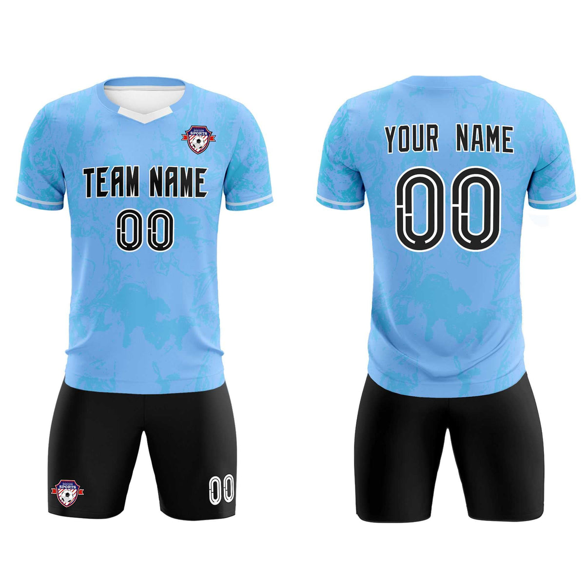 Custom Light Blue Classic Graffiti Pattern Sportswear Soccer Tops/Sets Jersey