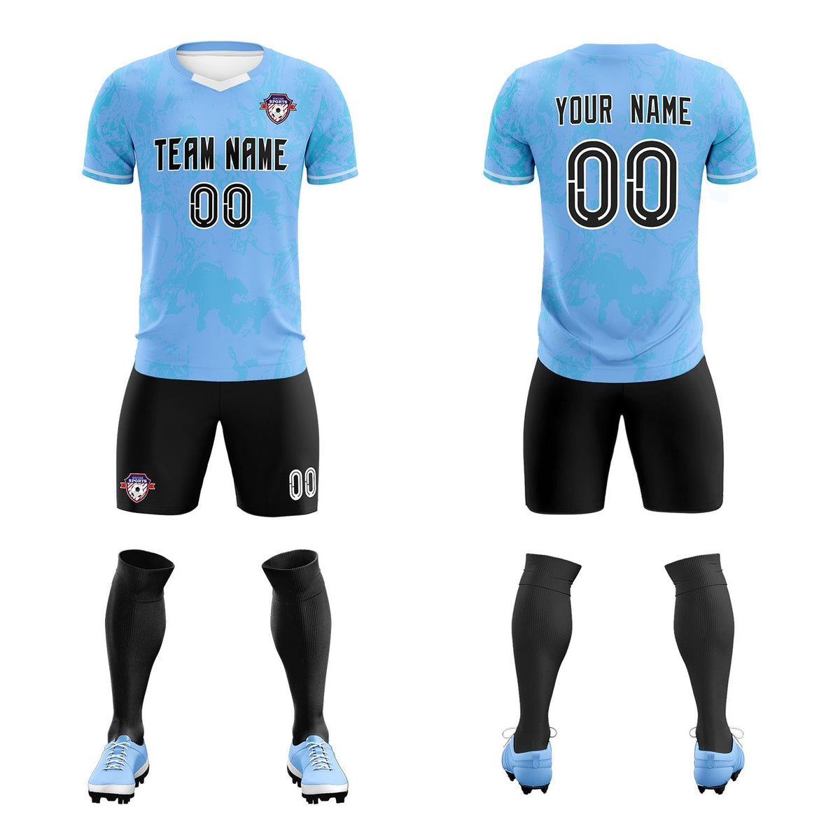 Custom Light Blue Classic Graffiti Pattern Sportswear Soccer Tops/Sets Jersey
