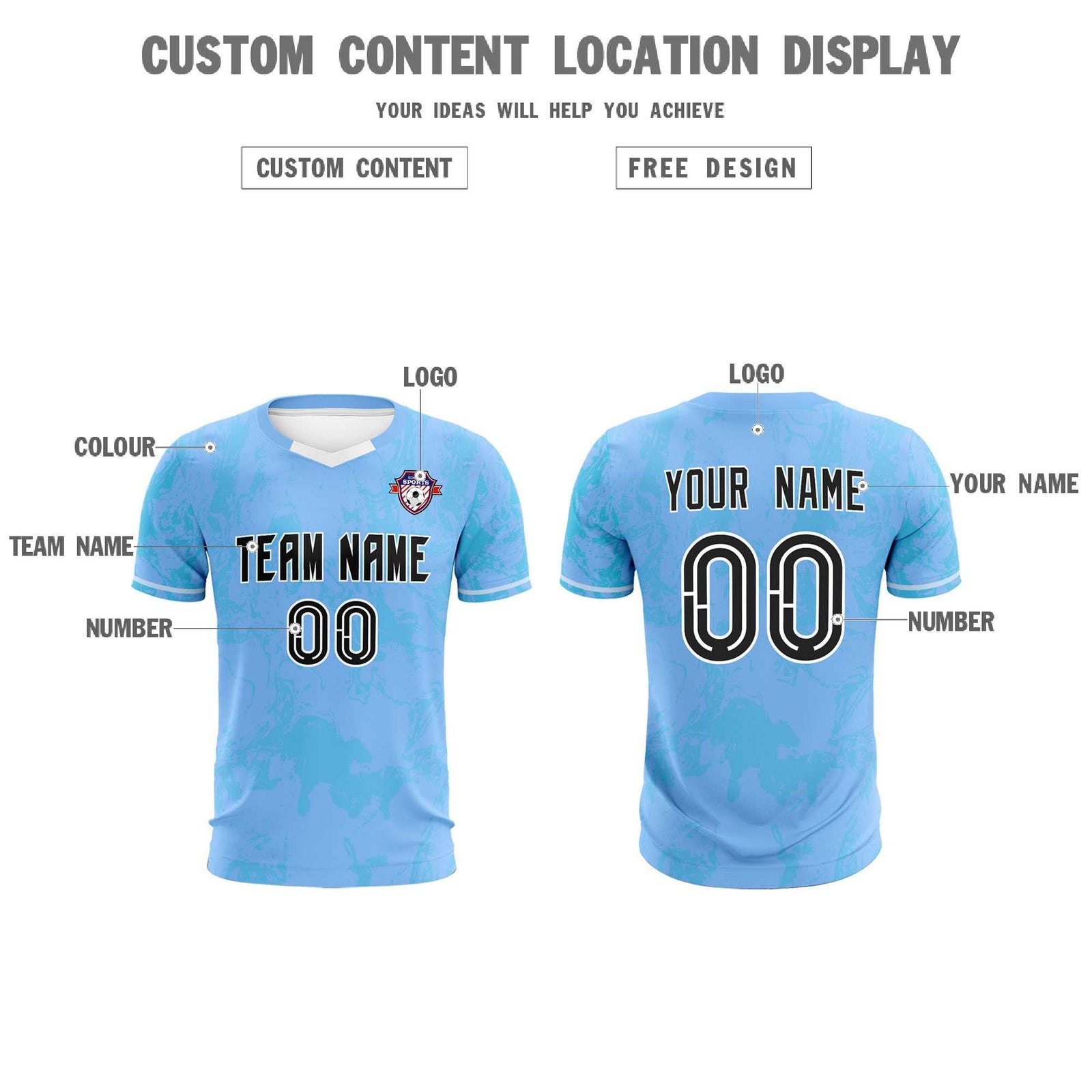 Custom Light Blue Classic Graffiti Pattern Sportswear Soccer Tops/Sets Jersey