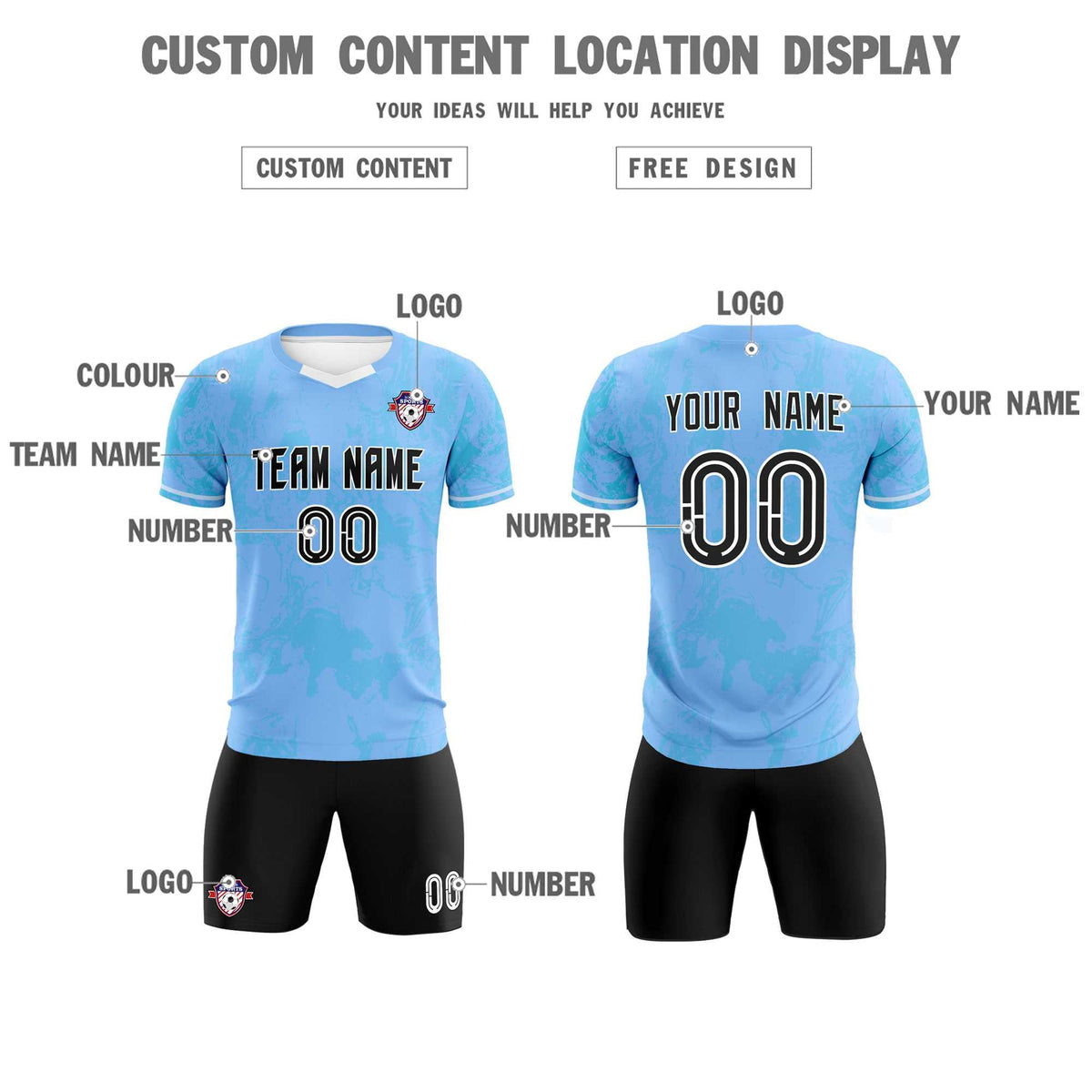Custom Light Blue Classic Graffiti Pattern Sportswear Soccer Tops/Sets Jersey
