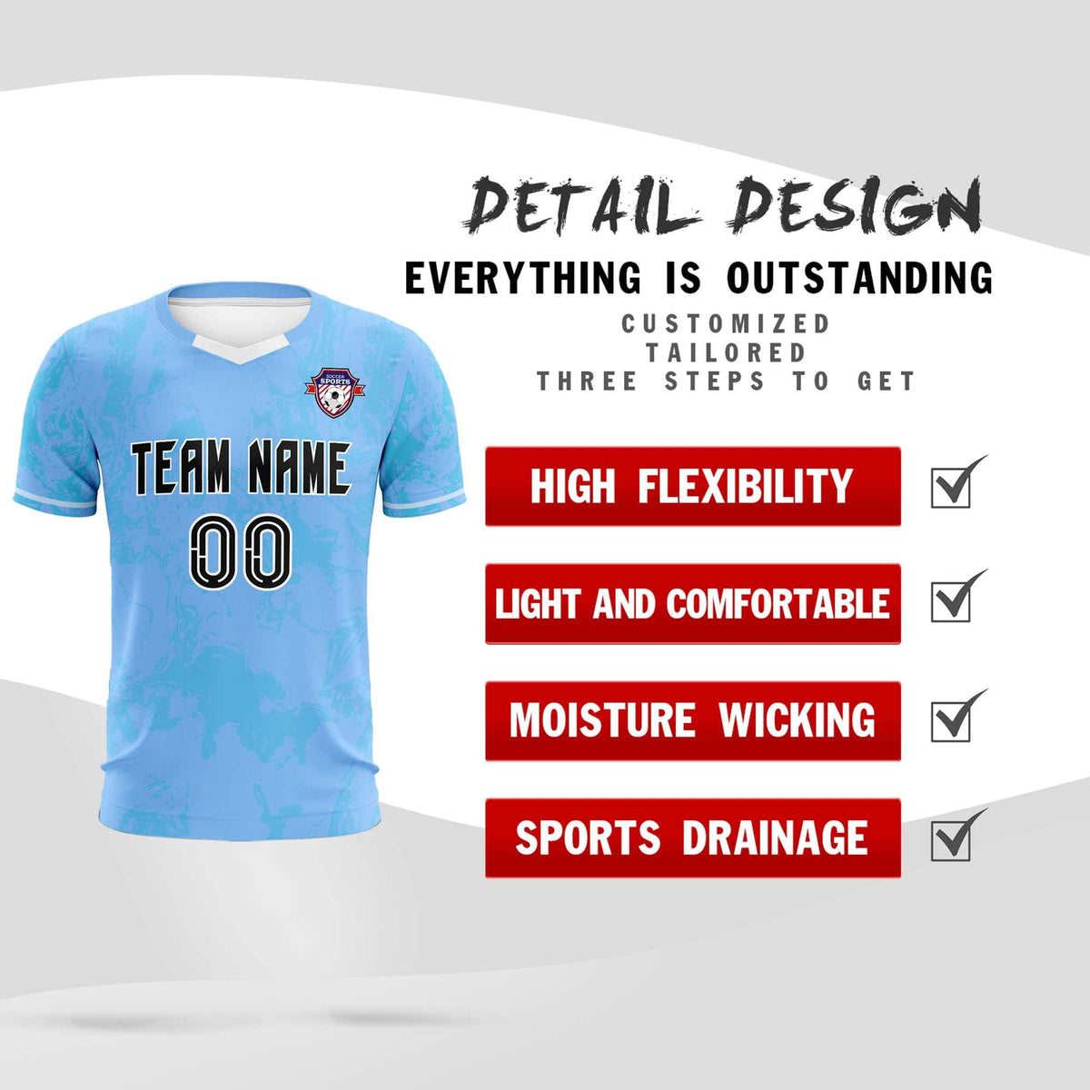Custom Light Blue Classic Graffiti Pattern Sportswear Soccer Tops/Sets Jersey