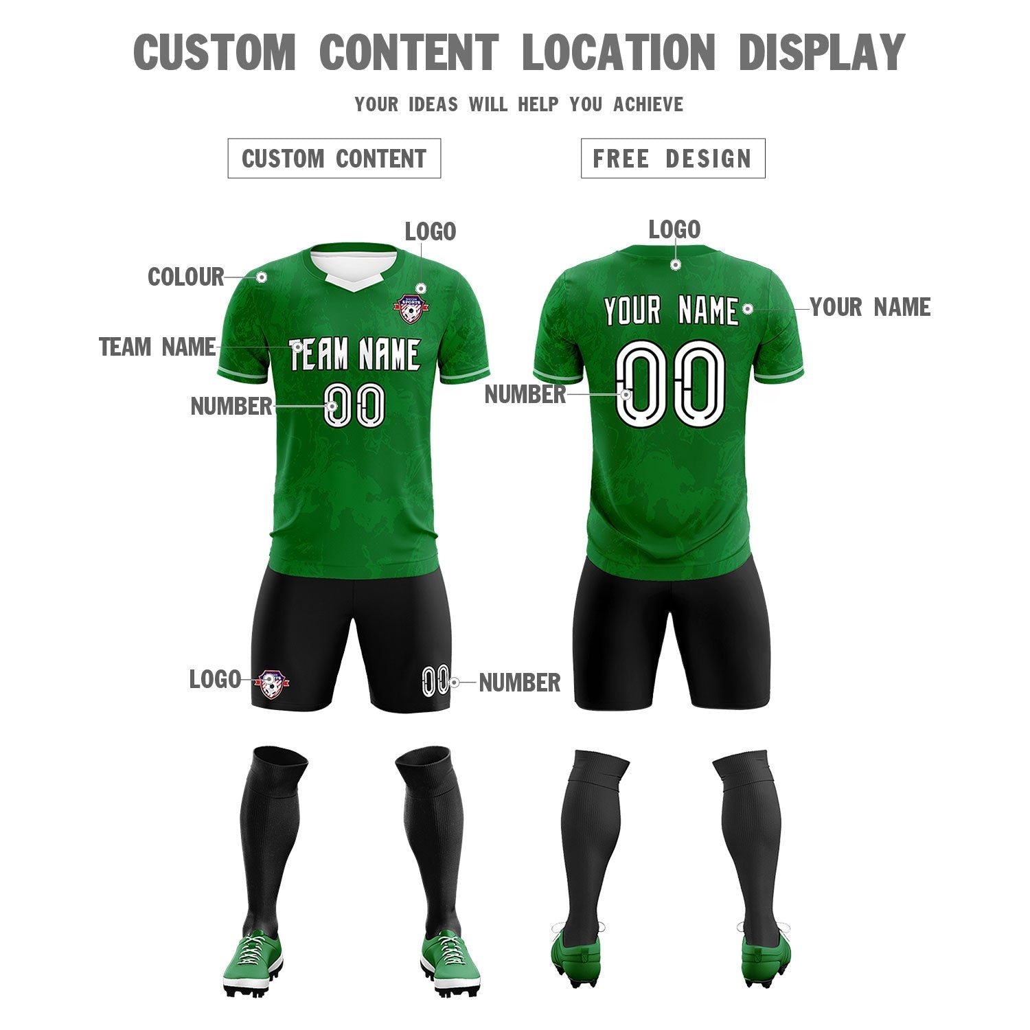 Custom Kelly Green Classic Graffiti Pattern Sportswear Soccer Tops/Sets Jersey
