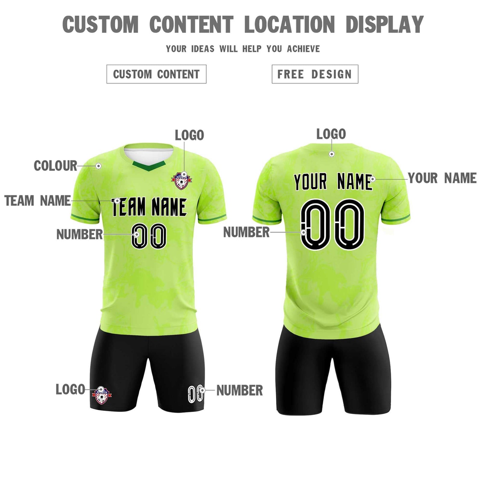 Custom Green Classic Graffiti Pattern Sportswear Soccer Tops/Sets Jersey
