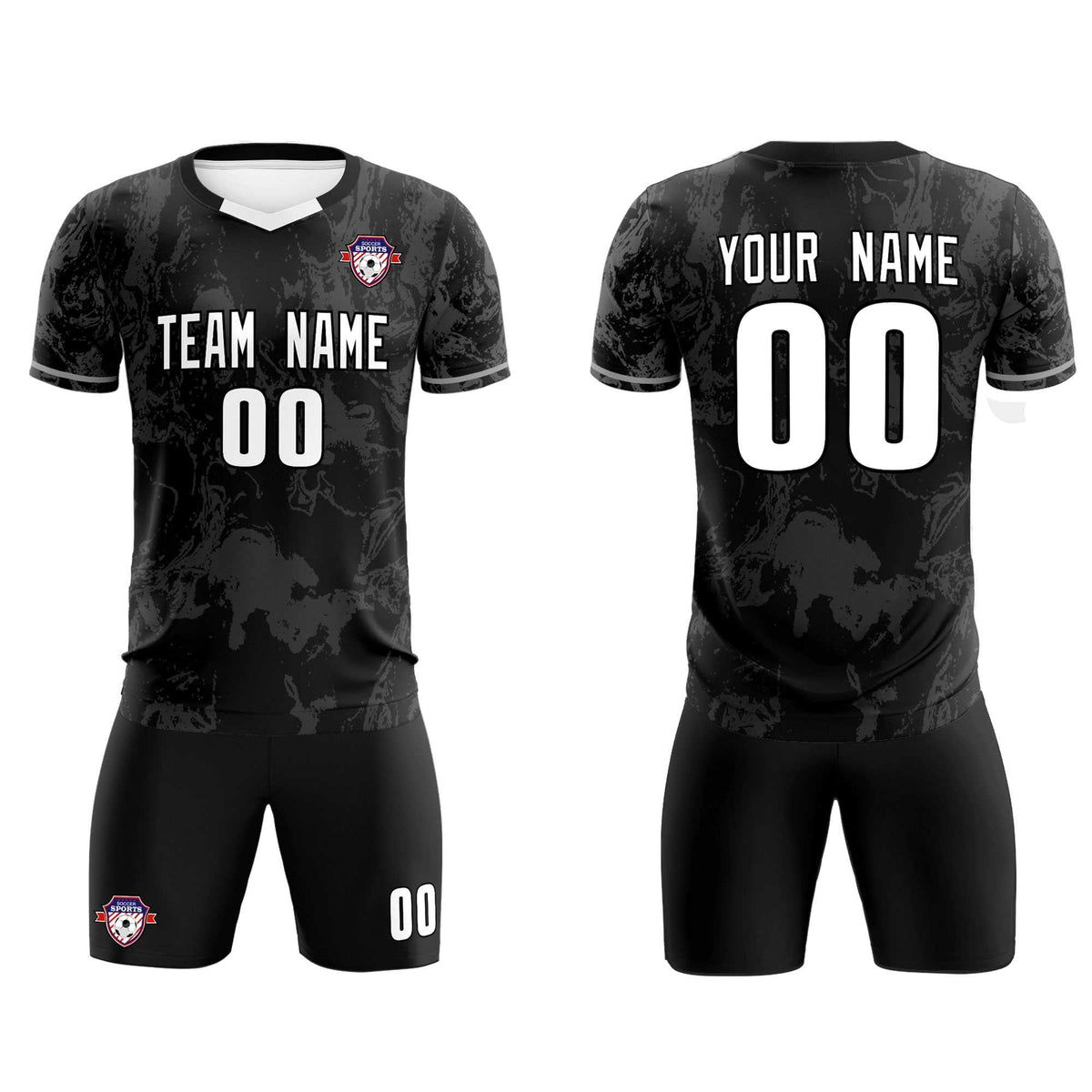 Custom Black Classic Graffiti Pattern Sportswear Soccer Tops/Sets Jersey