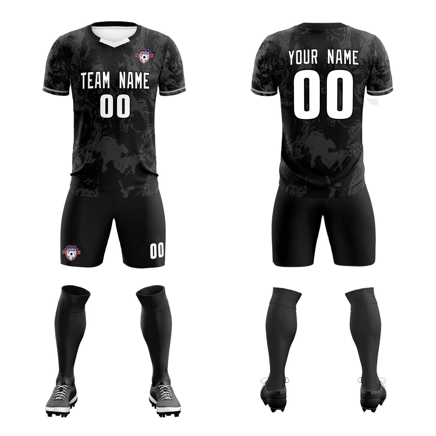 Custom Black Classic Graffiti Pattern Sportswear Soccer Tops/Sets Jersey