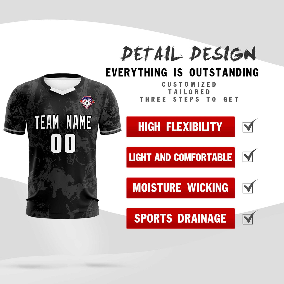 Custom Black Classic Graffiti Pattern Sportswear Soccer Tops/Sets Jersey