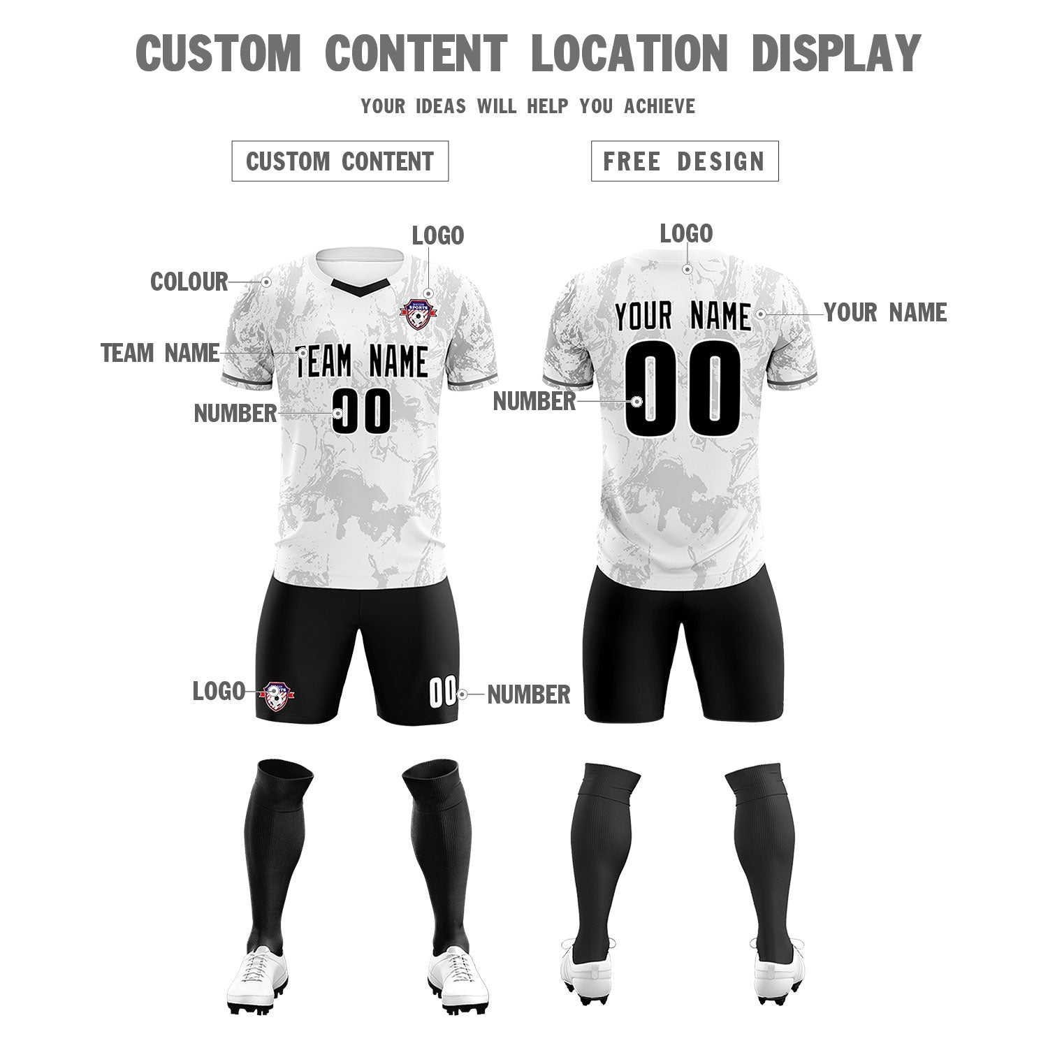 Custom White Classic Graffiti Pattern Sportswear Soccer Tops/Sets Jersey