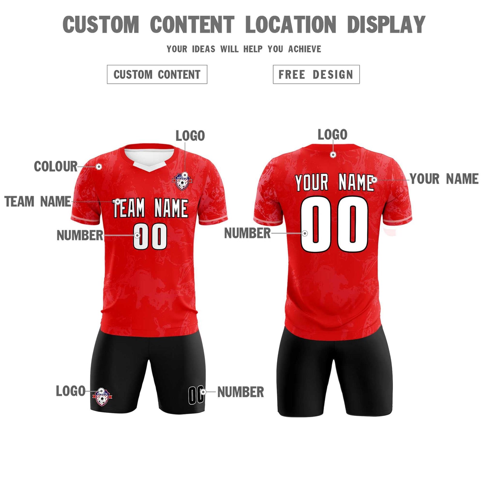 Custom Red Classic Graffiti Pattern Sportswear Soccer Tops/Sets Jersey