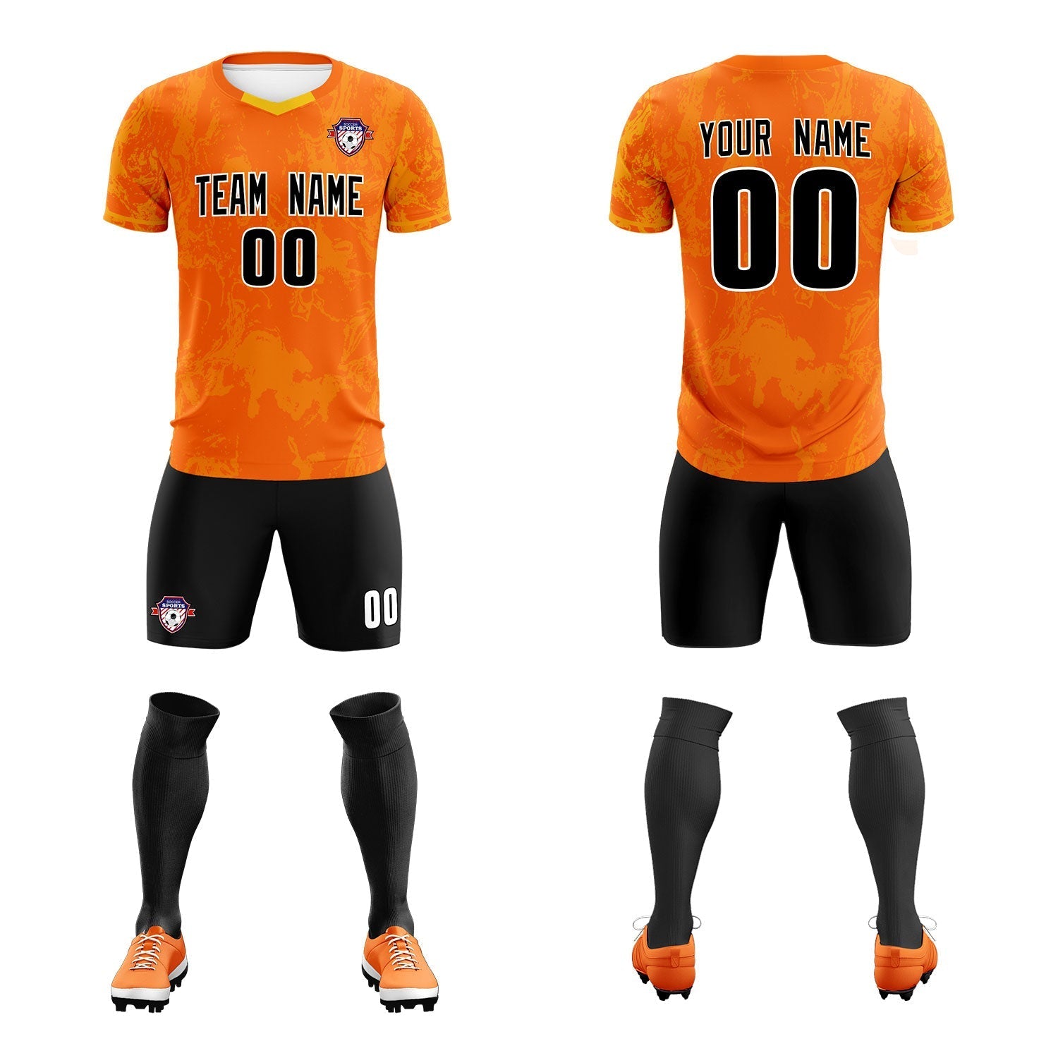 Custom Orange Classic Graffiti Pattern Sportswear Soccer Tops/Sets Jersey