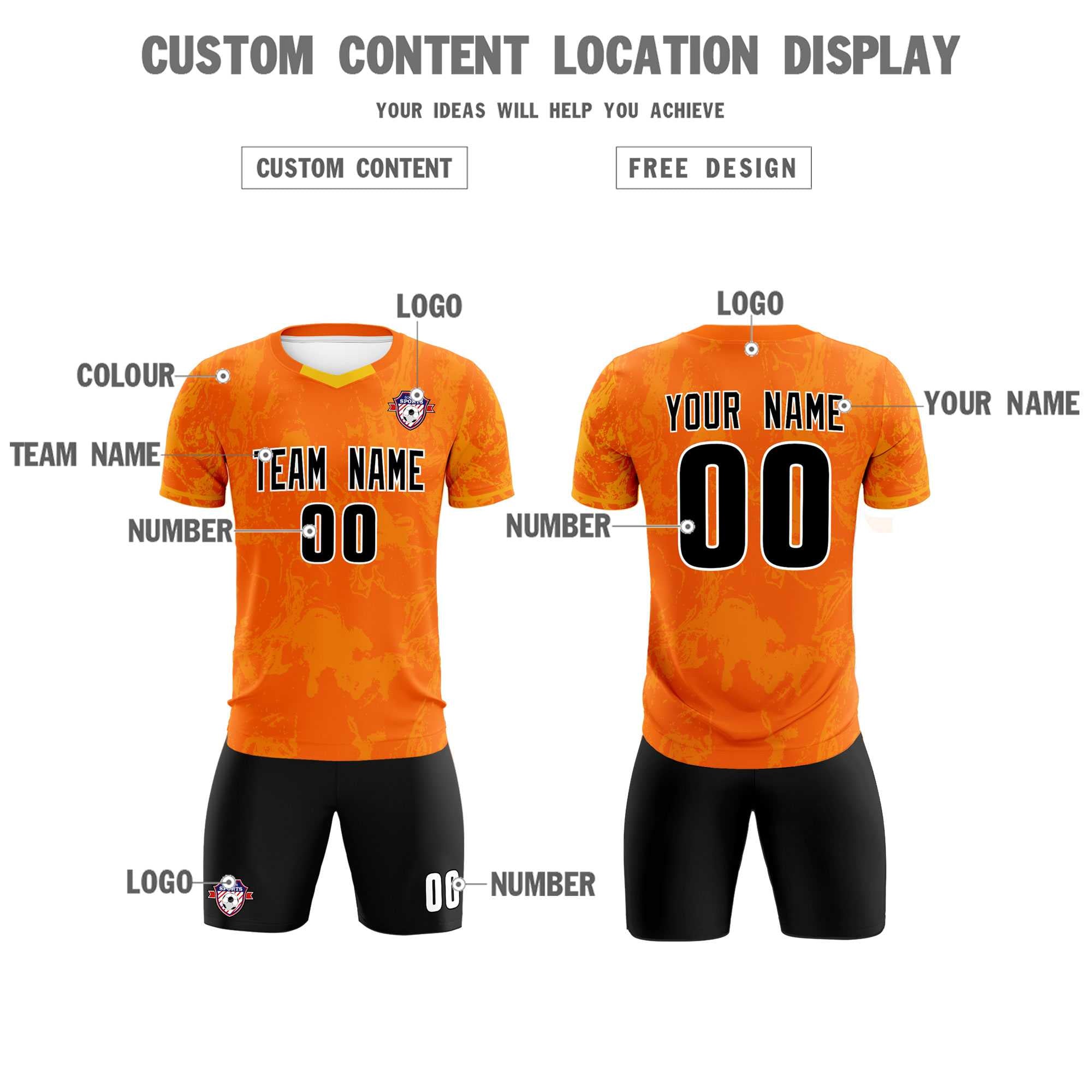Custom Orange Classic Graffiti Pattern Sportswear Soccer Tops/Sets Jersey