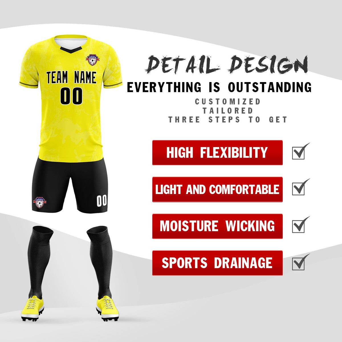 Custom Yellow Classic Graffiti Pattern Sportswear Soccer Tops/Sets Jersey