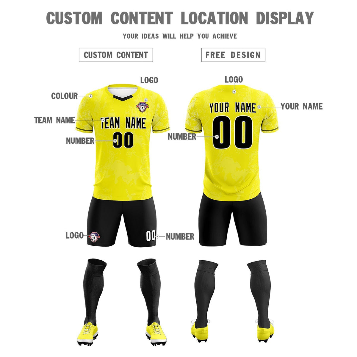 Custom Yellow Classic Graffiti Pattern Sportswear Soccer Tops/Sets Jersey