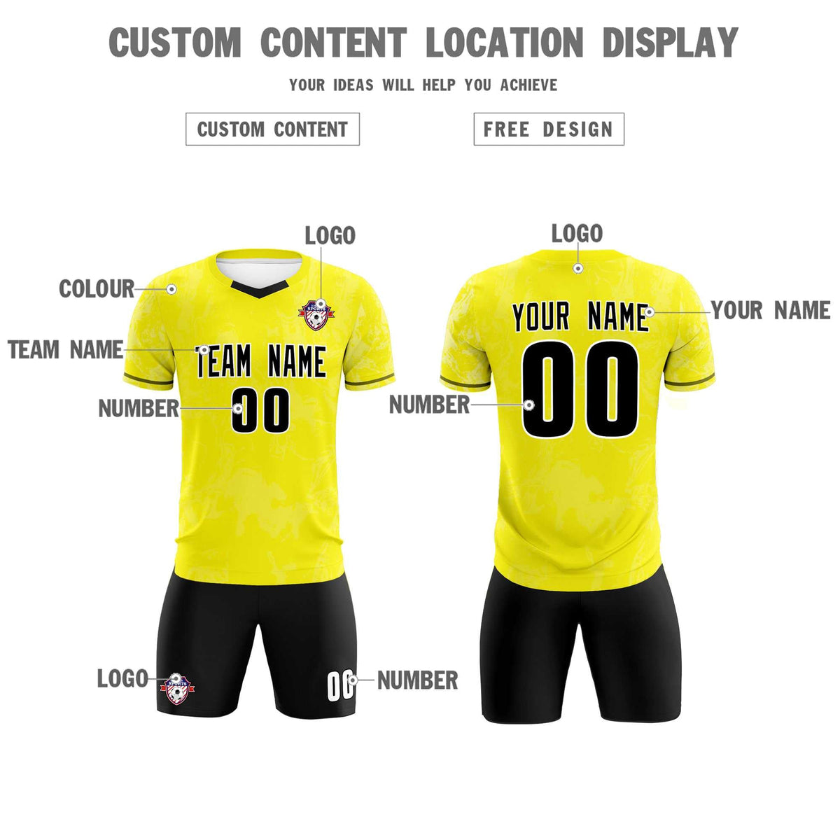 Custom Yellow Classic Graffiti Pattern Sportswear Soccer Tops/Sets Jersey