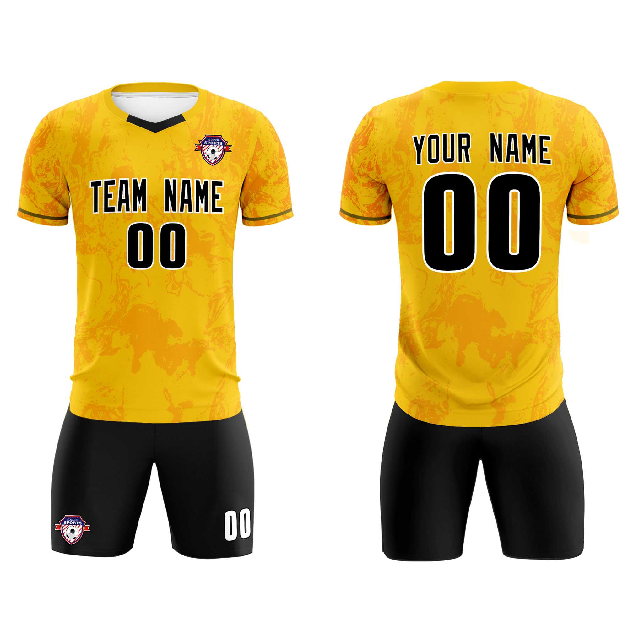 Custom Gold Classic Graffiti Pattern Sportswear Soccer Tops/Sets Jersey