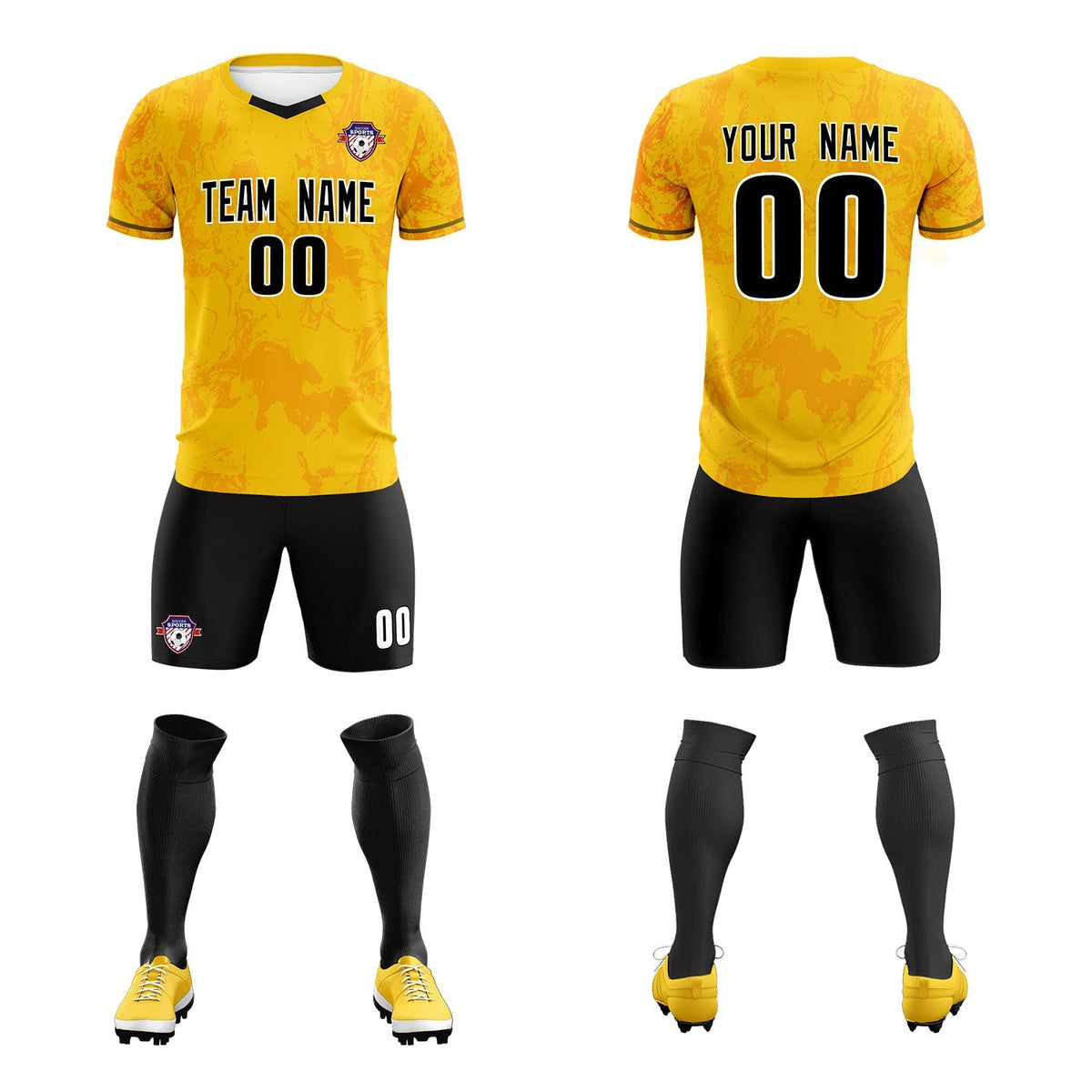 Custom Gold Classic Graffiti Pattern Sportswear Soccer Tops/Sets Jersey