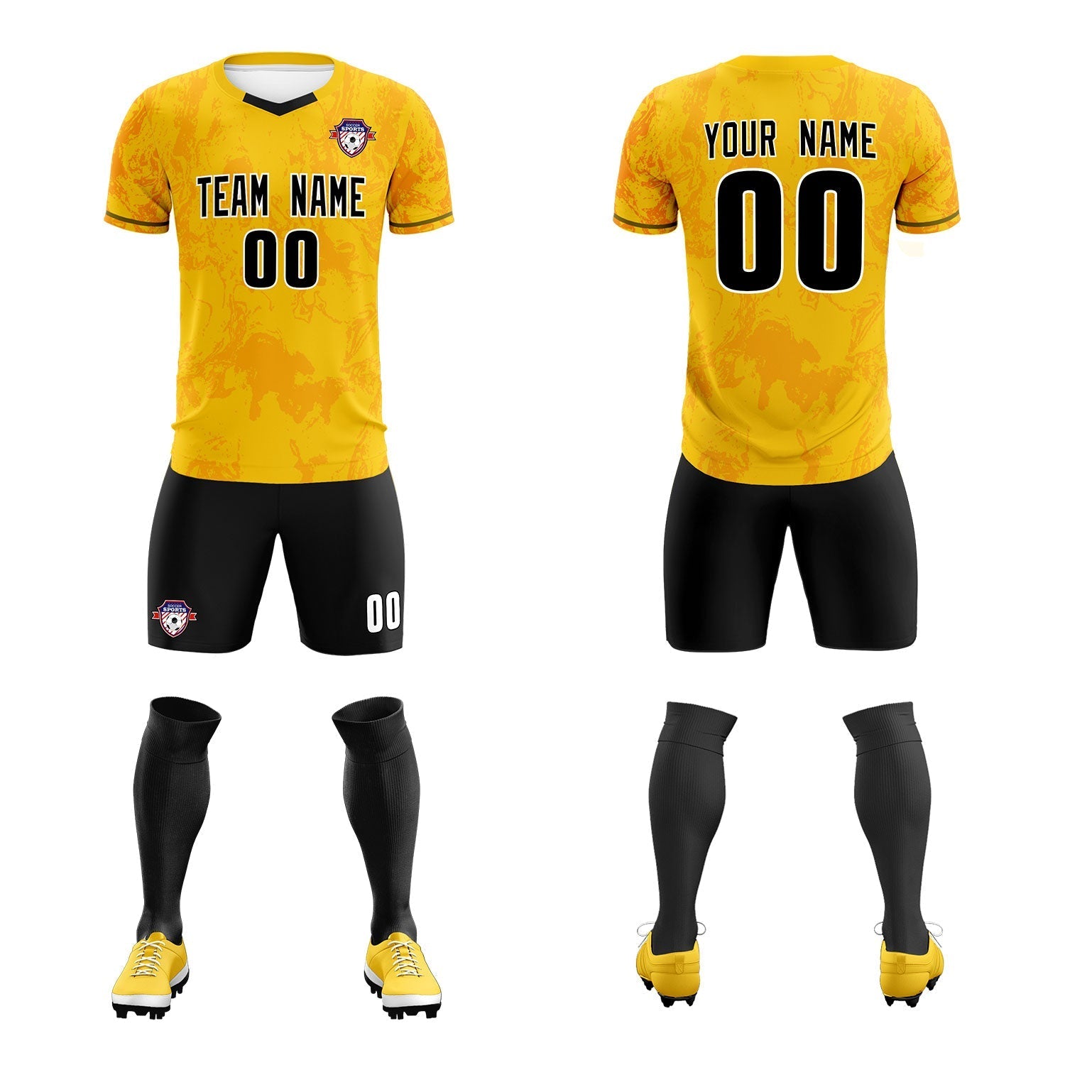 Custom Gold Classic Graffiti Pattern Sportswear Soccer Tops/Sets Jersey