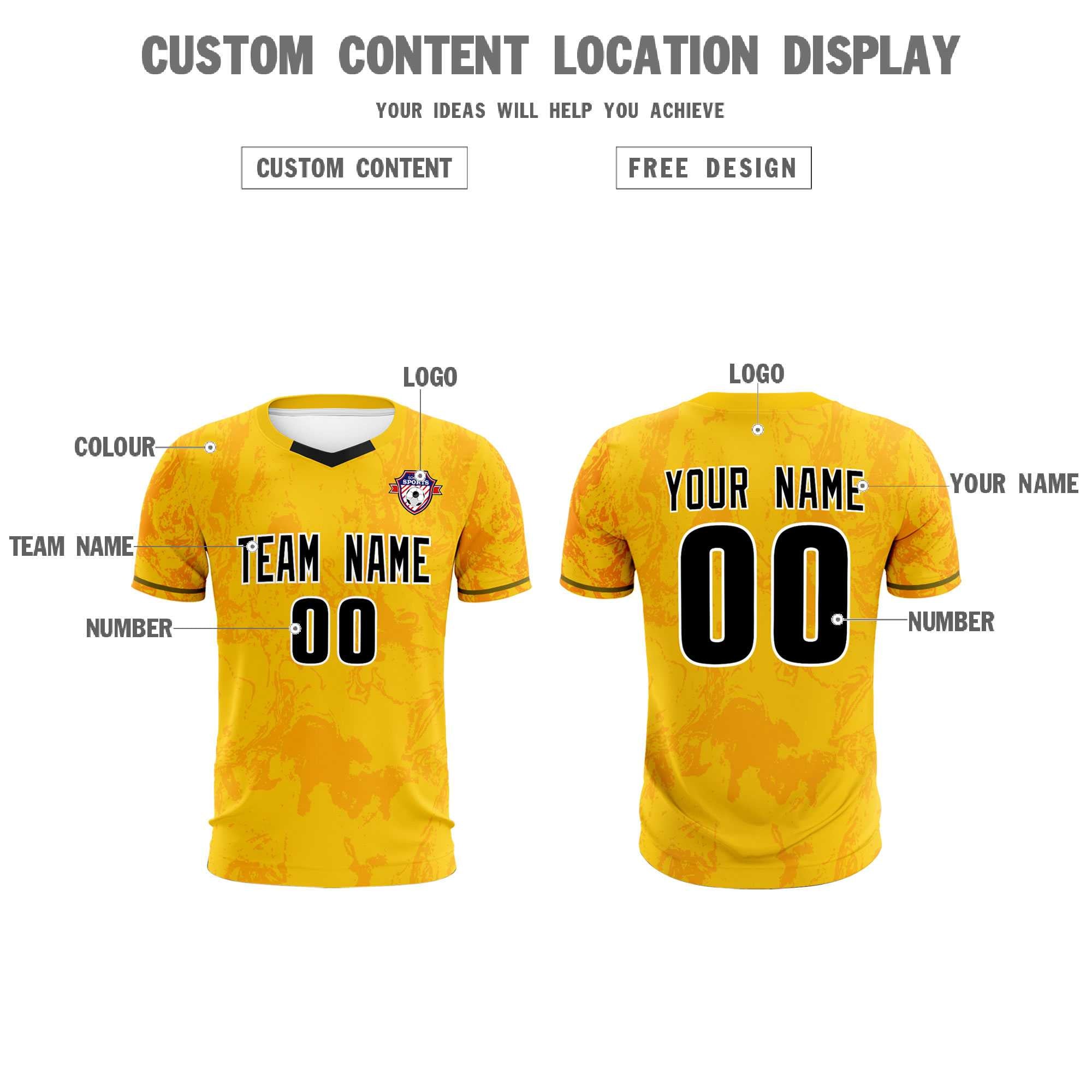 Custom Gold Classic Graffiti Pattern Sportswear Soccer Tops/Sets Jersey