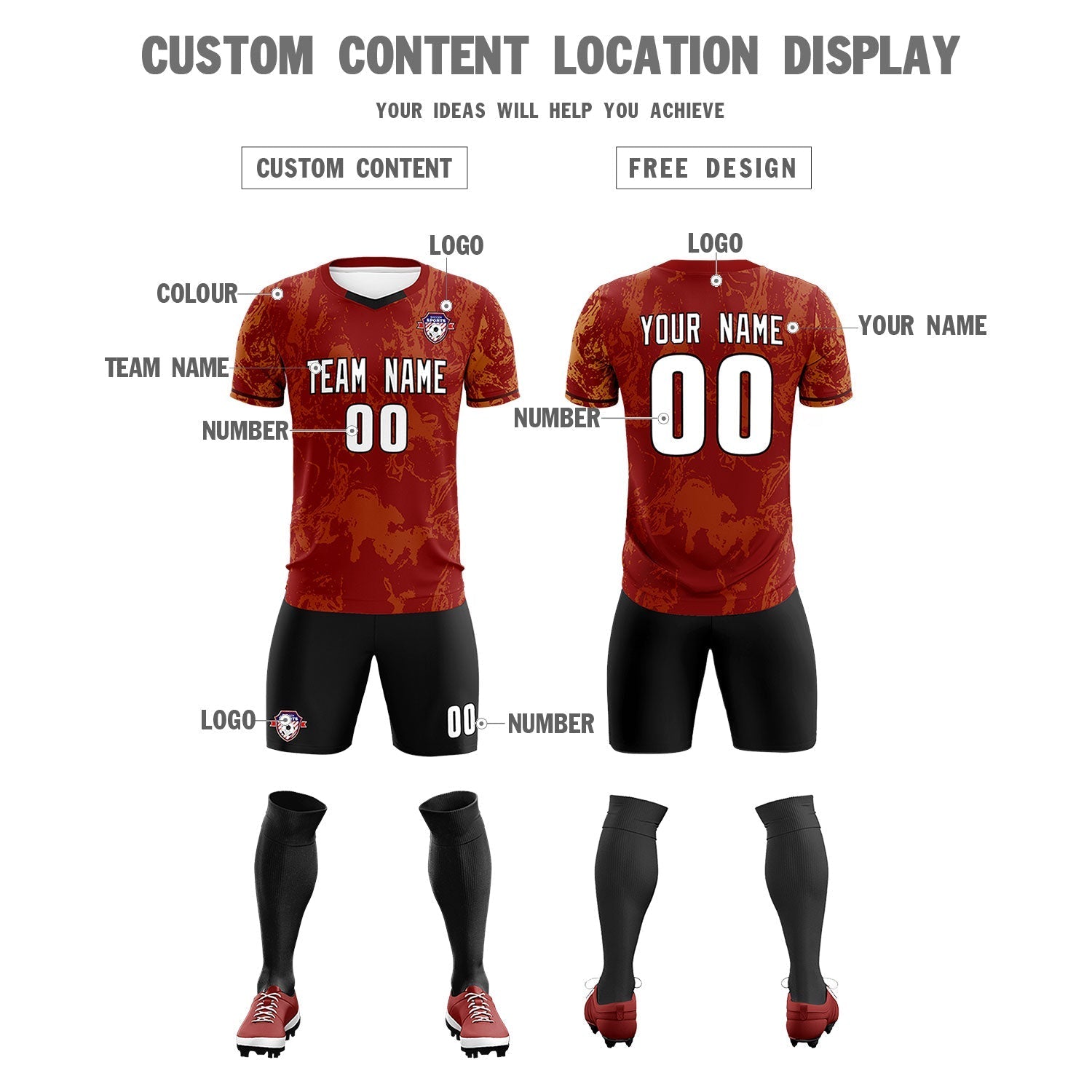 Custom Crimson Classic Graffiti Pattern Sportswear Soccer Tops/Sets Jersey