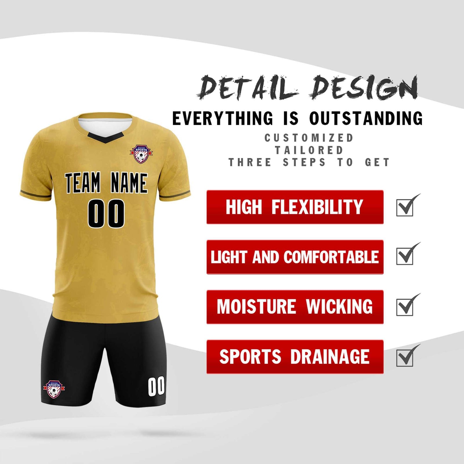 Custom Old Gold Classic Graffiti Pattern Sportswear Soccer Tops/Sets Jersey