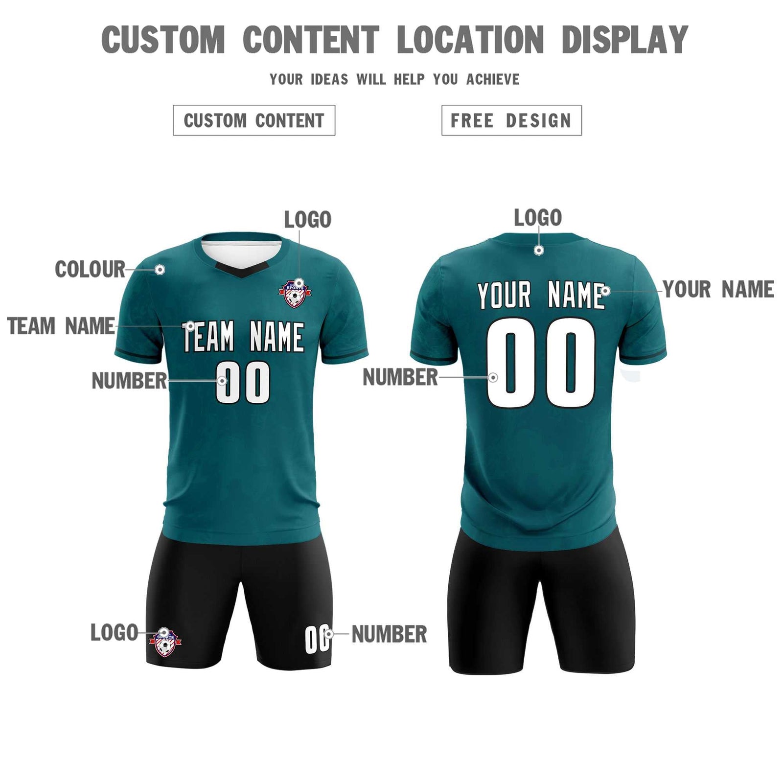 Custom Midnight Green Classic Graffiti Pattern Sportswear Soccer Tops/Sets Jersey