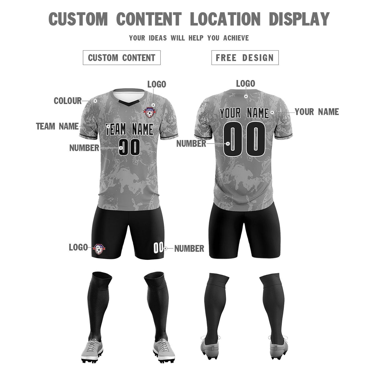 Custom Gray Classic Graffiti Pattern Sportswear Soccer Tops/Sets Jersey