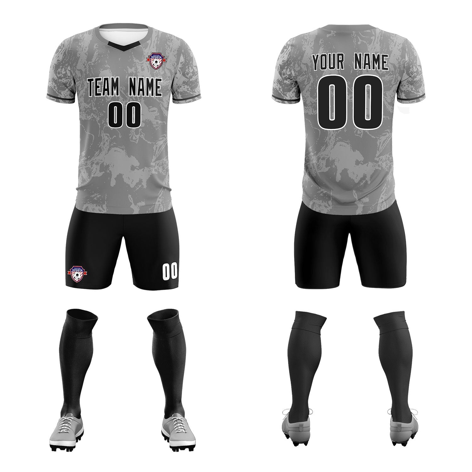 Custom Gray Classic Graffiti Pattern Sportswear Soccer Tops/Sets Jersey