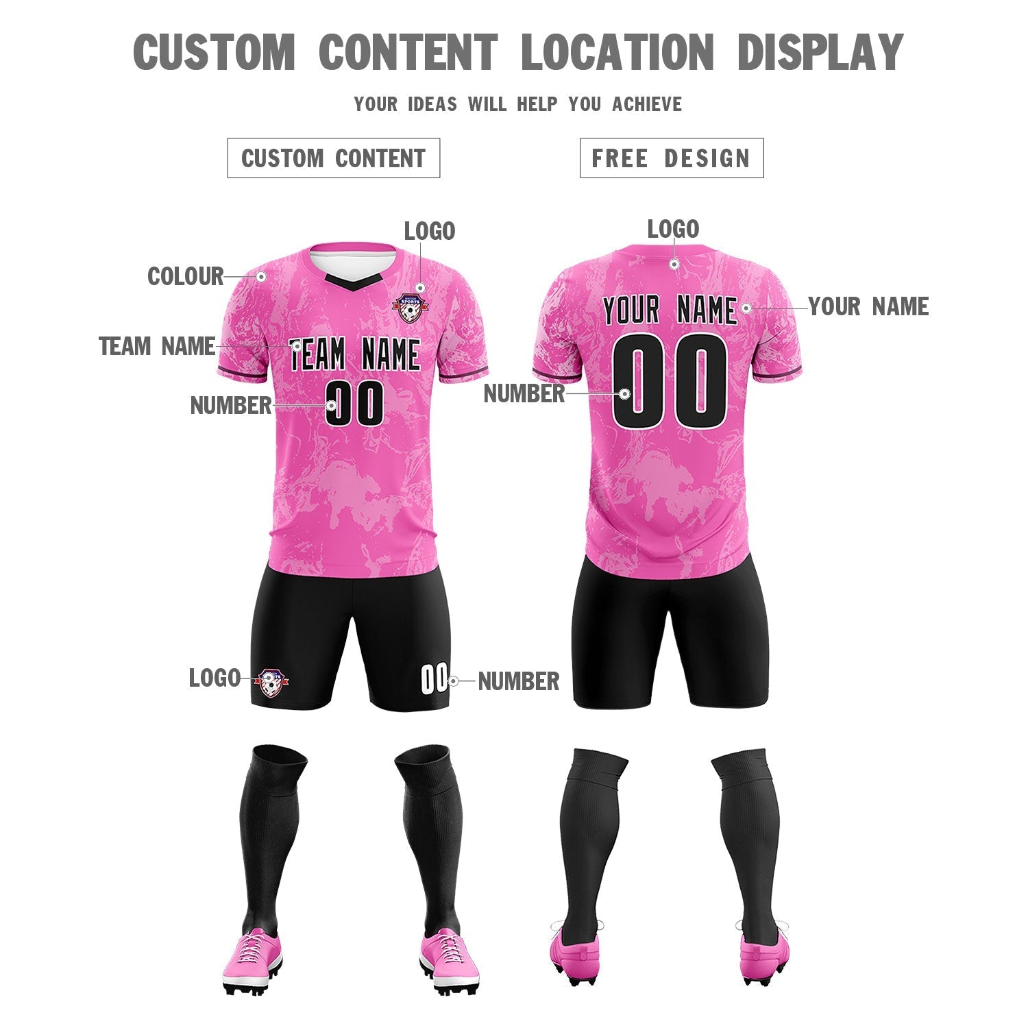 Custom Pink Classic Graffiti Pattern Sportswear Soccer Tops/Sets Jersey