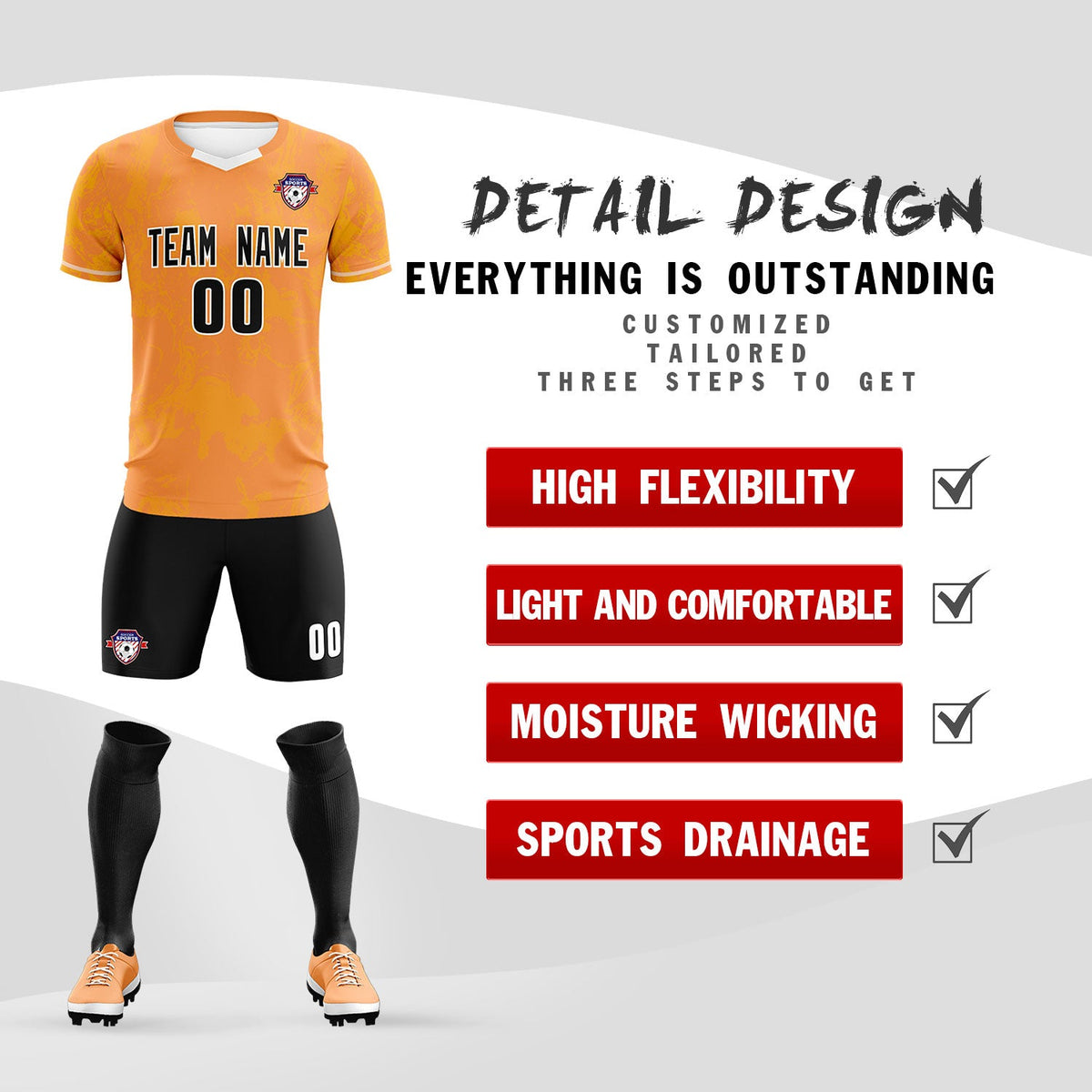 Custom Texas Orange Classic Graffiti Pattern Sportswear Soccer Tops/Sets Jersey