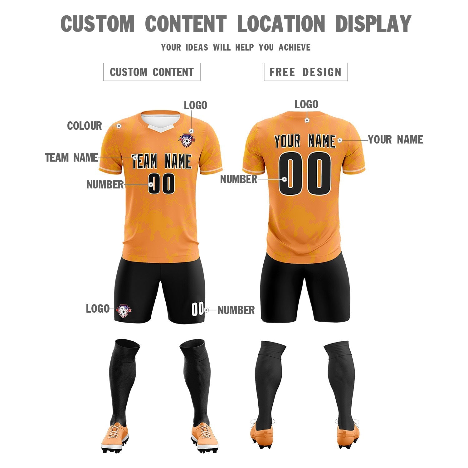 Custom Texas Orange Classic Graffiti Pattern Sportswear Soccer Tops/Sets Jersey
