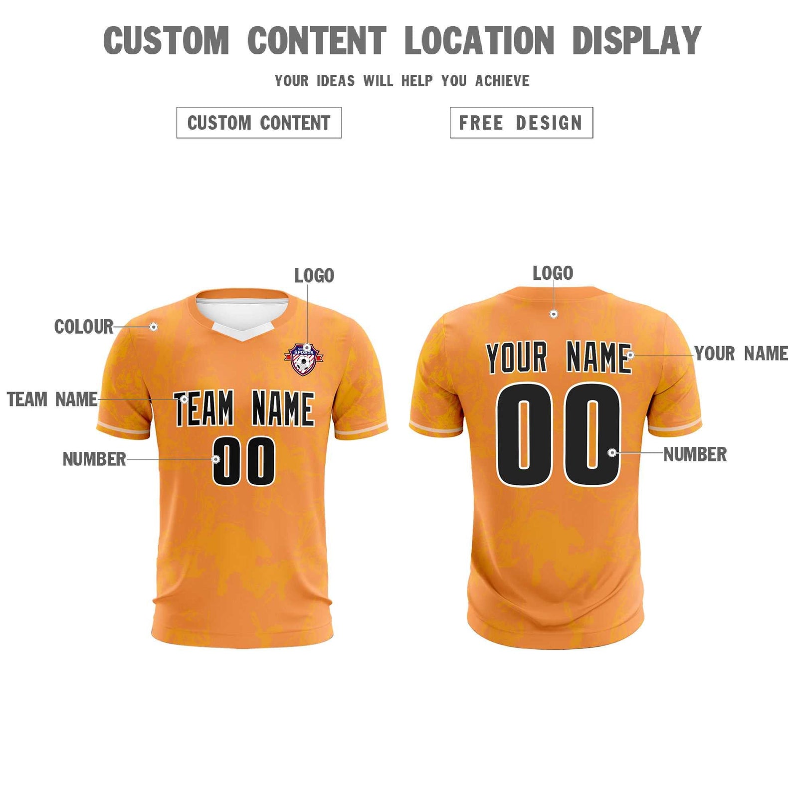 Custom Texas Orange Classic Graffiti Pattern Sportswear Soccer Tops/Sets Jersey