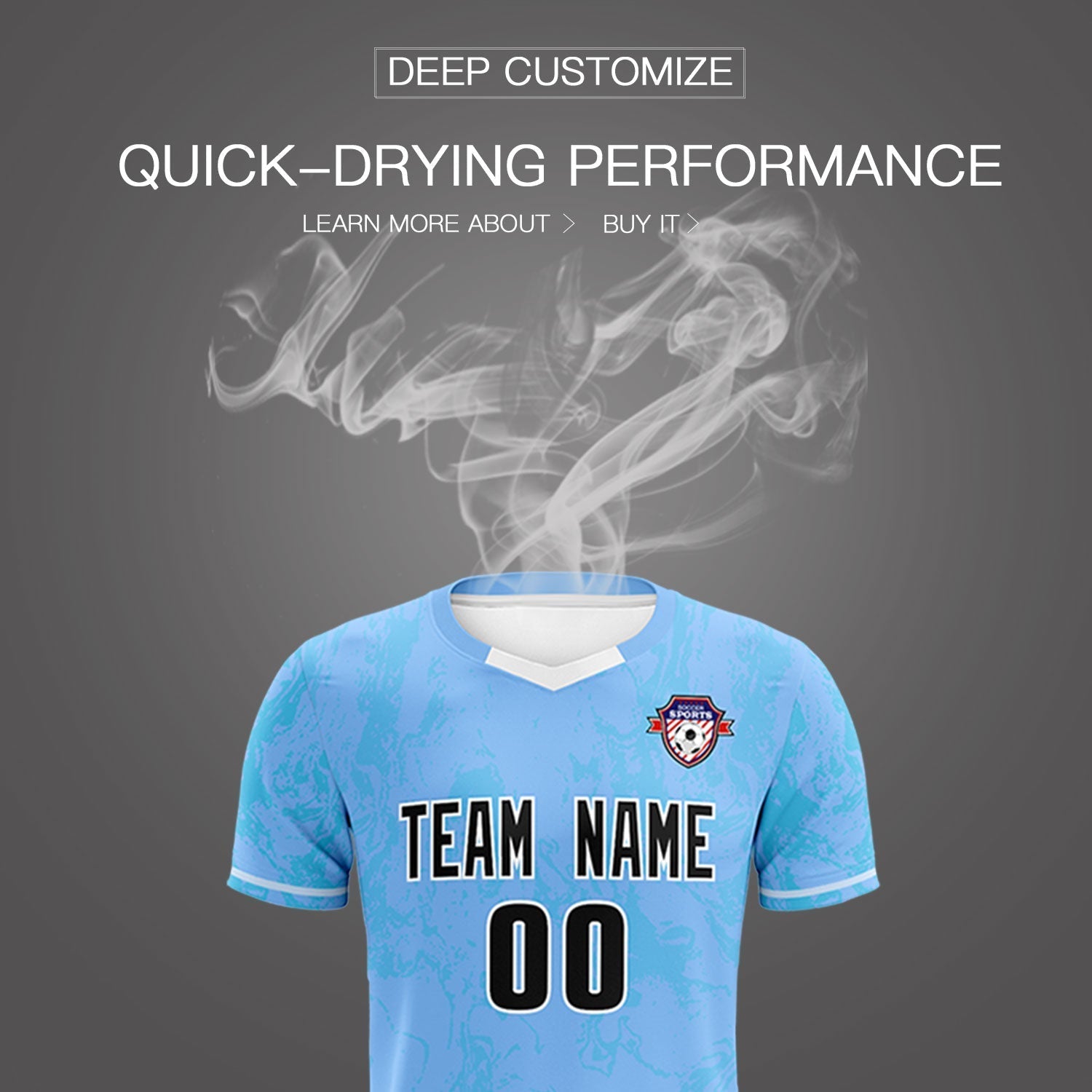 Custom Light Blue Classic Graffiti Pattern Sportswear Soccer Tops/Sets Jersey