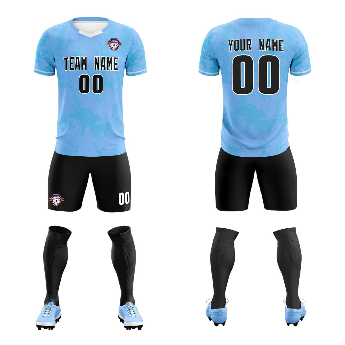 Custom Light Blue Classic Graffiti Pattern Sportswear Soccer Tops/Sets Jersey