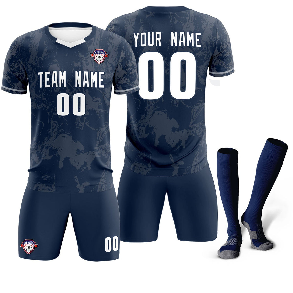 Custom Navy Classic Graffiti Pattern Sportswear Soccer Tops/Sets Jersey