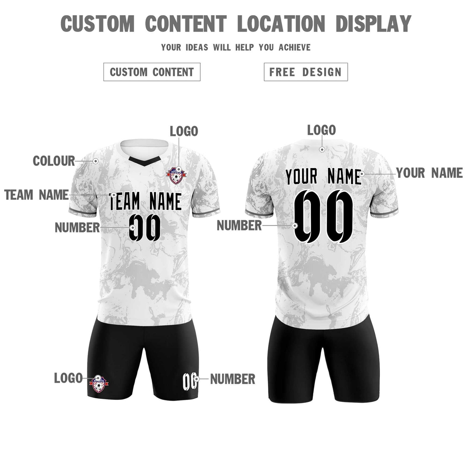Custom White Classic Graffiti Pattern Sportswear Soccer Tops/Sets Jersey