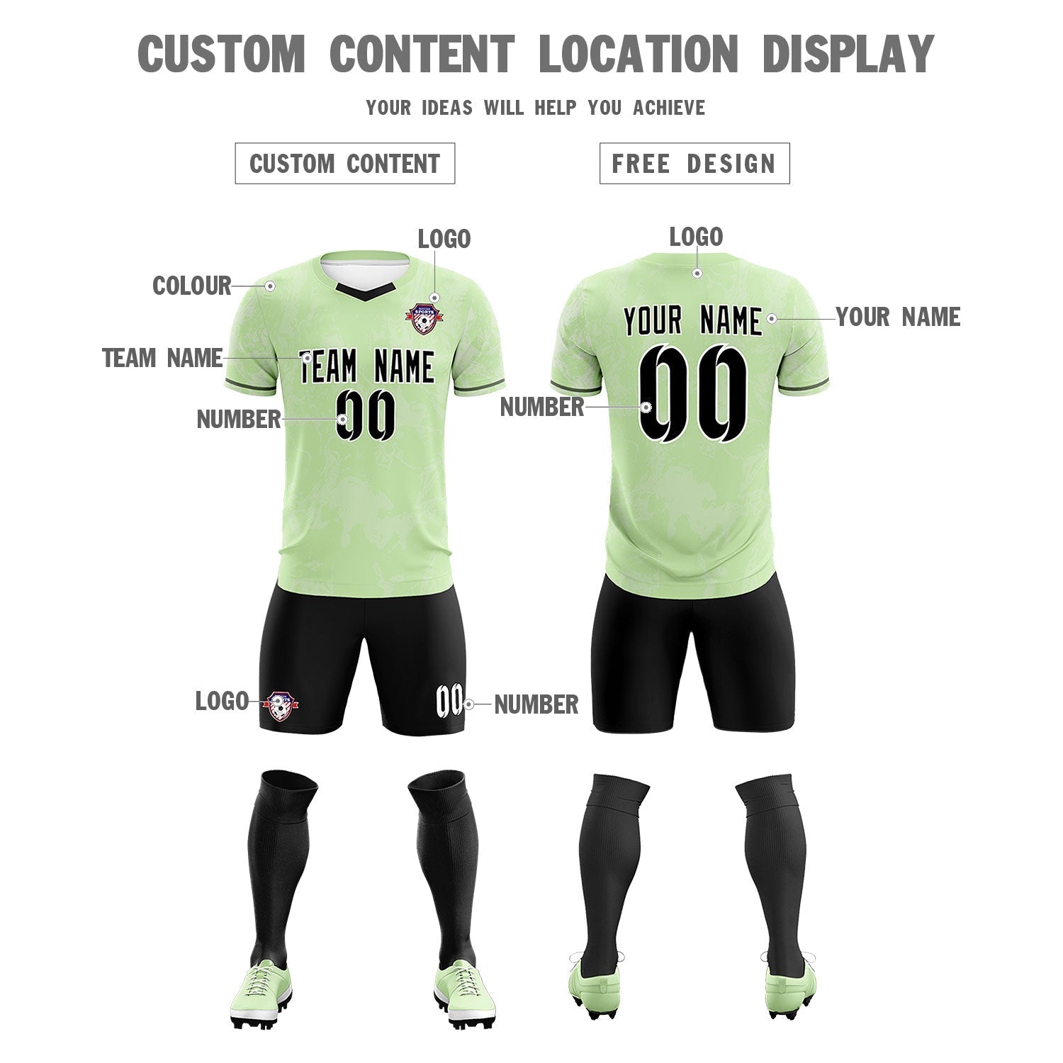 Custom Green Classic Graffiti Pattern Sportswear Soccer Tops/Sets Jersey