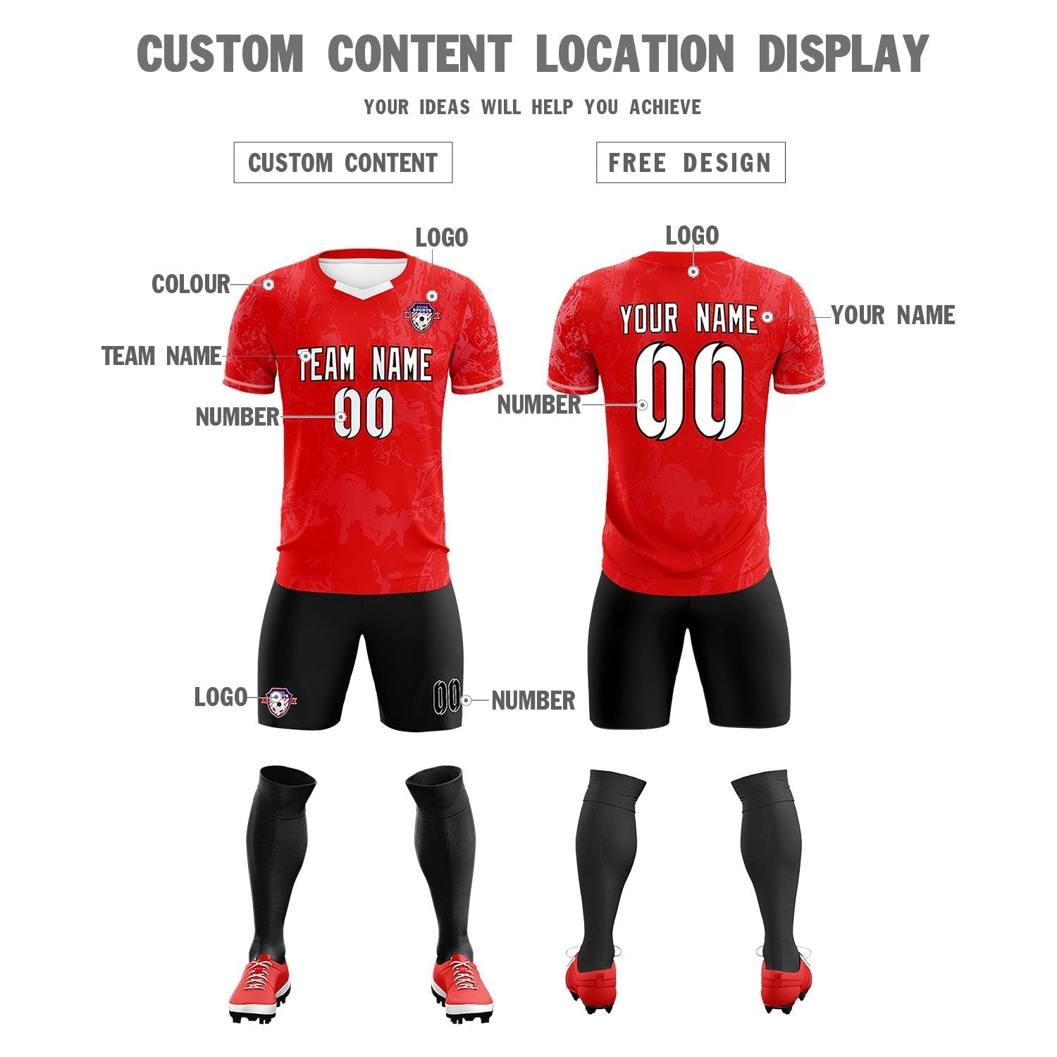 Custom Red Classic Graffiti Pattern Sportswear Soccer Tops/Sets Jersey