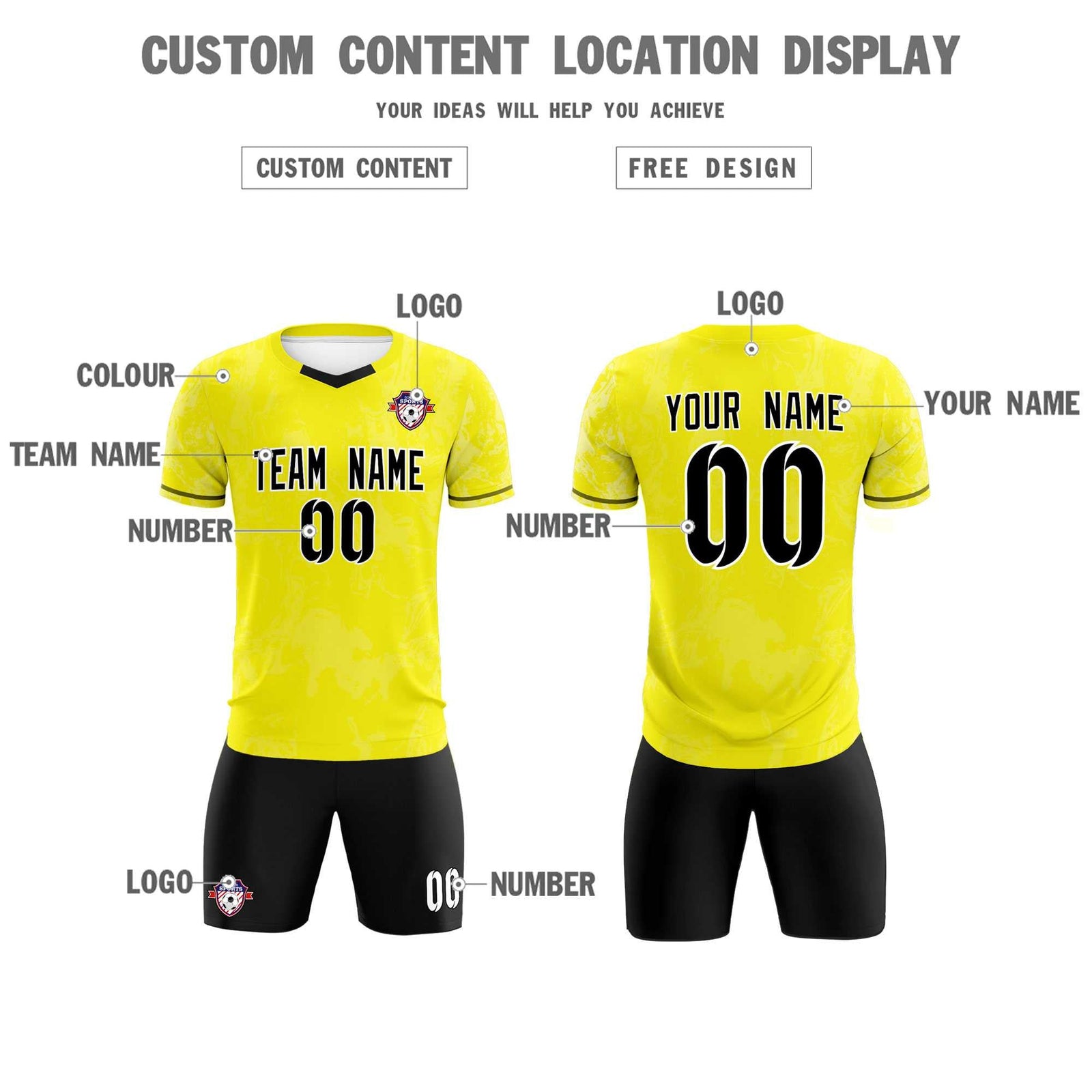 Custom Yellow Classic Graffiti Pattern Sportswear Soccer Tops/Sets Jersey