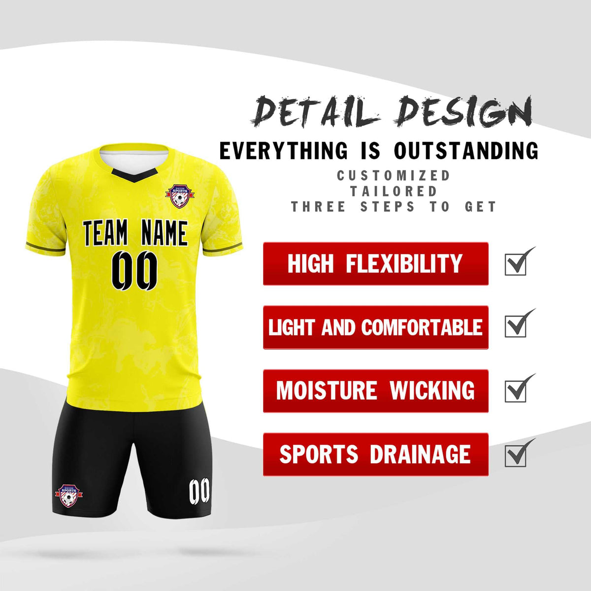 Custom Yellow Classic Graffiti Pattern Sportswear Soccer Tops/Sets Jersey