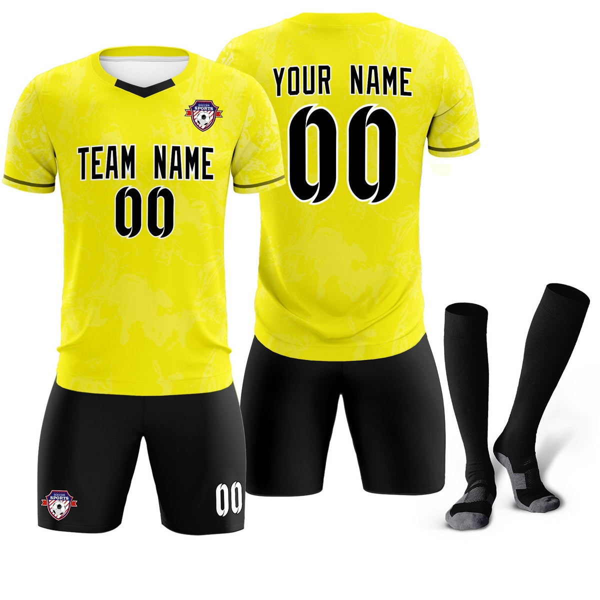 Custom Yellow Classic Graffiti Pattern Sportswear Soccer Tops/Sets Jersey