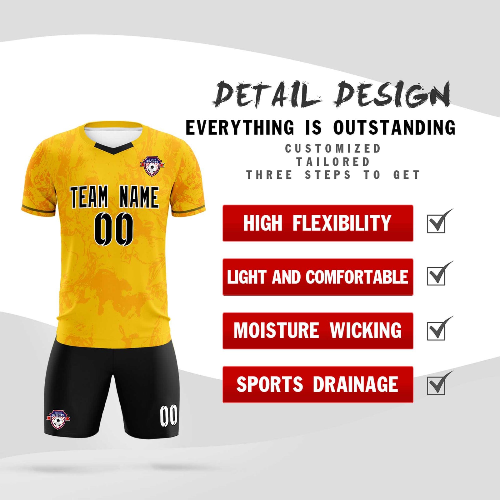 Custom Gold Classic Graffiti Pattern Sportswear Soccer Tops/Sets Jersey