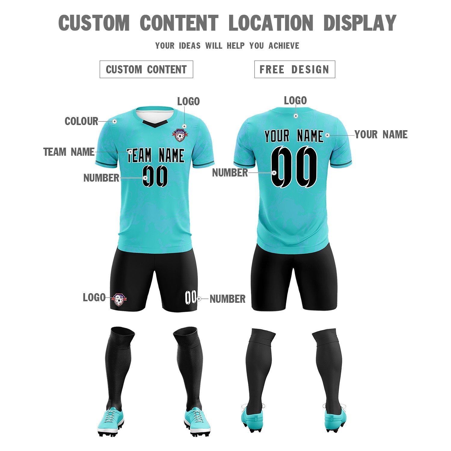 Custom Sky Blue Classic Graffiti Pattern Sportswear Soccer Tops/Sets Jersey