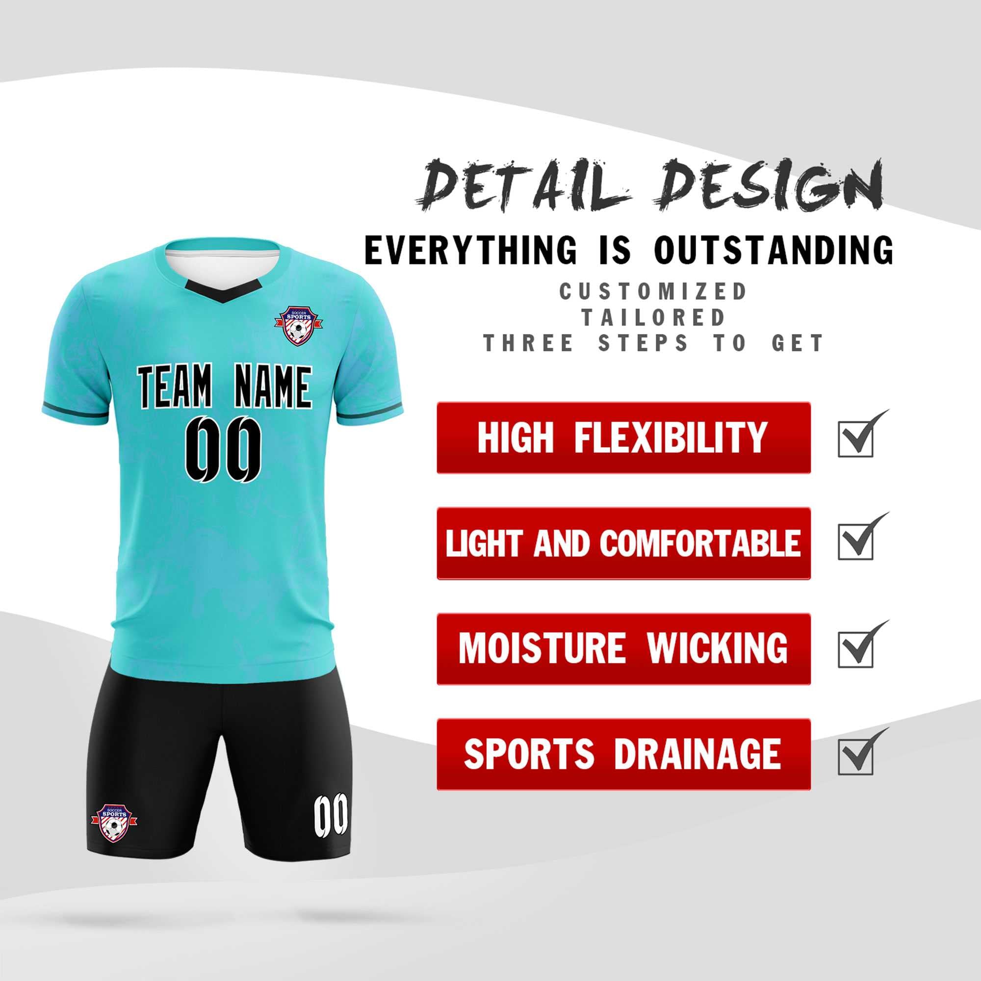 Custom Sky Blue Classic Graffiti Pattern Sportswear Soccer Tops/Sets Jersey